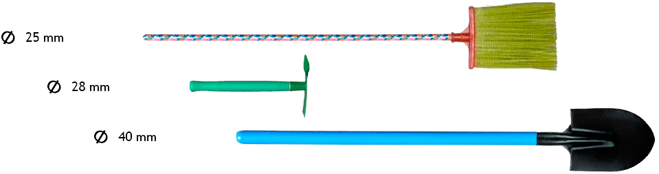 Shrink sleeve diameters for cuttings and handles of garden and household tools
