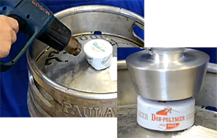 Blow off the shrink band with hot air